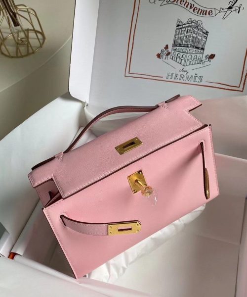 1:1 Replica Hermes Mini Kelly KP Pochette Black/Light Brown/Pink/Yellow/White For Women 22cm / 8.7in