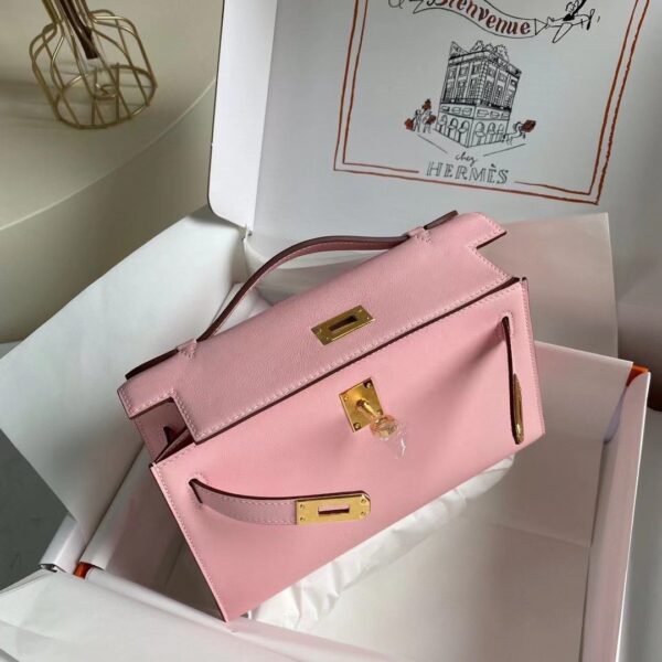 1:1 Replica Hermes Mini Kelly KP Pochette Black/Light Brown/Pink/Yellow/White For Women 22cm / 8.7in