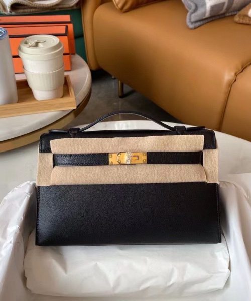 1:1 Replica Hermes Mini Kelly KP Pochette Black/Light Brown/Pink/Yellow/White For Women 22cm / 8.7in