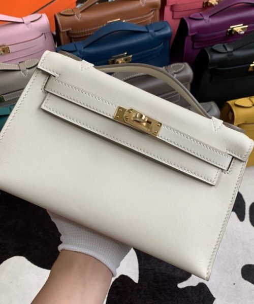 1:1 Replica Hermes Mini Kelly KP Pochette Black/Light Brown/Pink/Yellow/White For Women 22cm / 8.7in