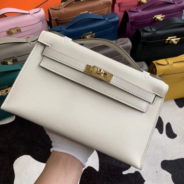 1:1 Replica Hermes Mini Kelly KP Pochette Black/Light Brown/Pink/Yellow/White For Women 22cm / 8.7in