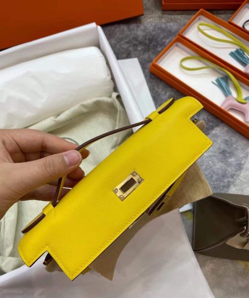 1:1 Replica Hermes Mini Kelly KP Pochette Black/Light Brown/Pink/Yellow/White For Women 22cm / 8.7in