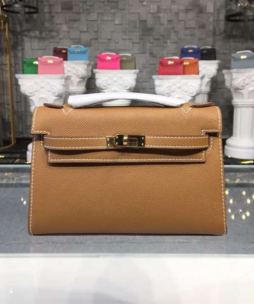 1:1 Replica Hermes Mini Kelly KP Pochette Gold For Women Hermes Mini Kelly KP Pochette Gold For Women Gold Toned Hardware 8.7in/22cm8.7in/22cm
