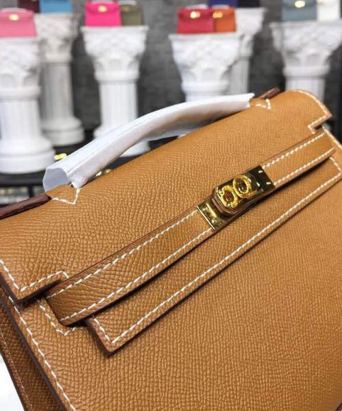 1:1 Replica Hermes Mini Kelly KP Pochette Gold For Women Hermes Mini Kelly KP Pochette Gold For Women Gold Toned Hardware 8.7in/22cm8.7in/22cm