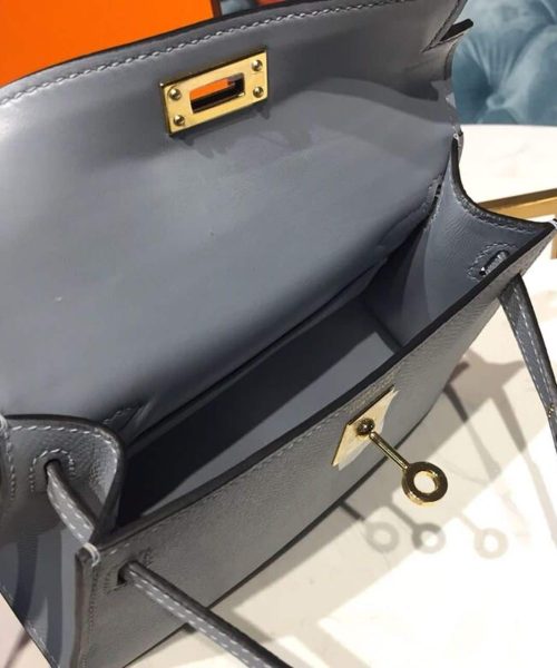 1:1 Replica Hermes Mini Kelly Light Blue For Women Gold Toned Hardware 7.5in/19cm
