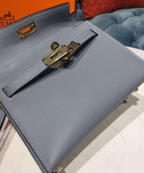 1:1 Replica Hermes Mini Kelly Light Blue For Women Gold Toned Hardware 7.5in/19cm