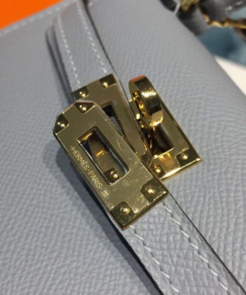 1:1 Replica Hermes Mini Kelly Light Blue For Women Gold Toned Hardware 7.5in/19cm
