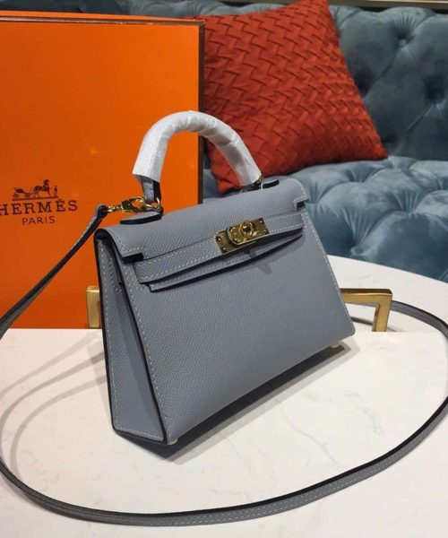 1:1 Replica Hermes Mini Kelly Light Blue For Women Gold Toned Hardware 7.5in/19cm