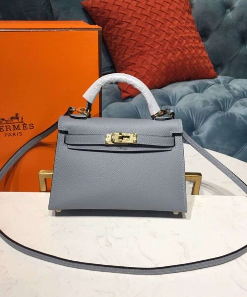 1:1 Replica Hermes Mini Kelly Light Blue For Women Gold Toned Hardware 7.5in/19cm