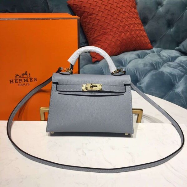1:1 Replica Hermes Mini Kelly Light Blue For Women Gold Toned Hardware 7.5in/19cm