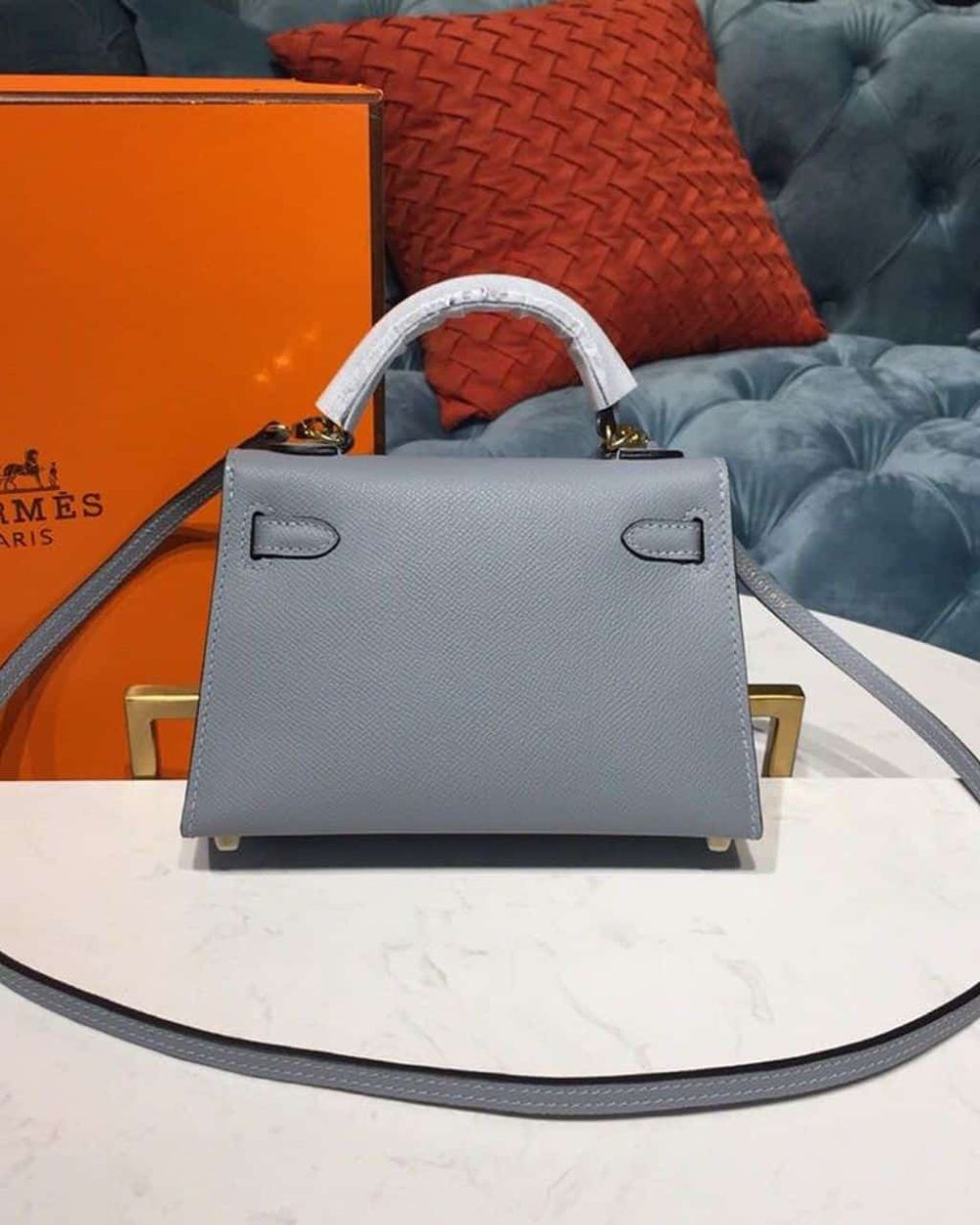 1:1 Replica Hermes Mini Kelly Light Blue For Women Gold Toned Hardware 7.5in/19cm