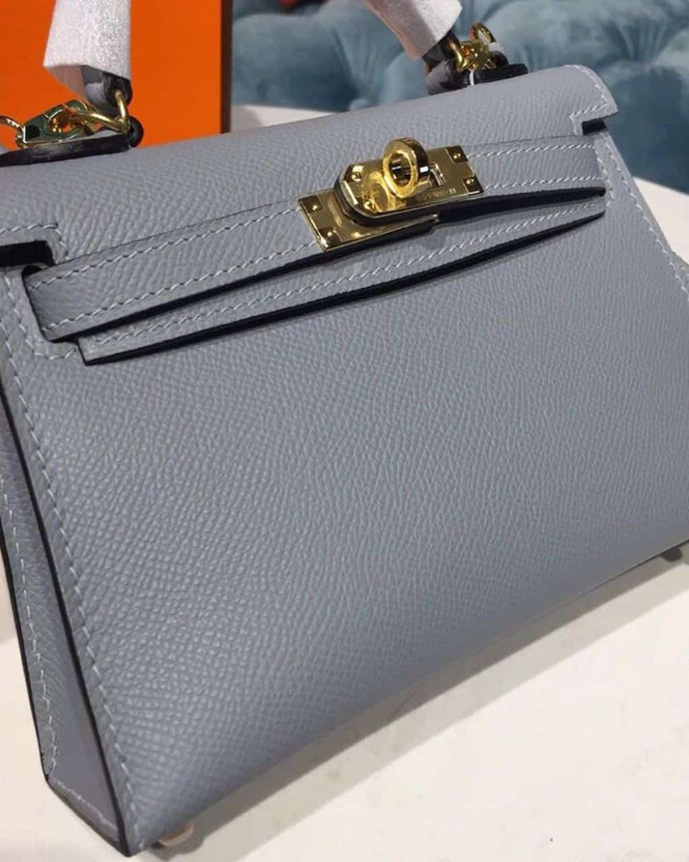 1:1 Replica Hermes Mini Kelly Light Blue For Women Gold Toned Hardware 7.5in/19cm