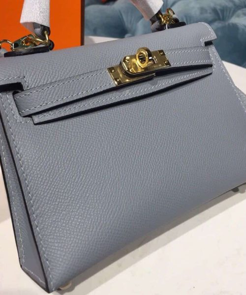 1:1 Replica Hermes Mini Kelly Light Blue For Women Gold Toned Hardware 7.5in/19cm