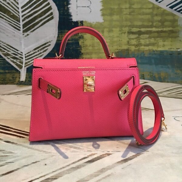 1:1 Replica Hermes Mini Kelly Pink For Women Gold Toned Hardware 7.5in/19cm