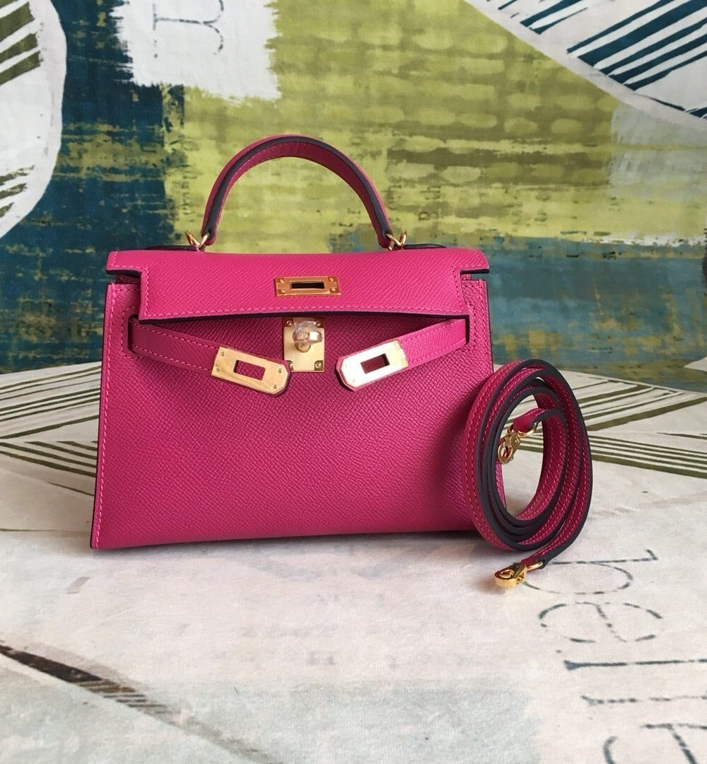 1:1 Replica Hermes Mini Kelly Pink For Women Gold Toned Hardware 7.5in/19cm