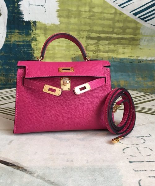 1:1 Replica Hermes Mini Kelly Pink For Women Gold Toned Hardware 7.5in/19cm
