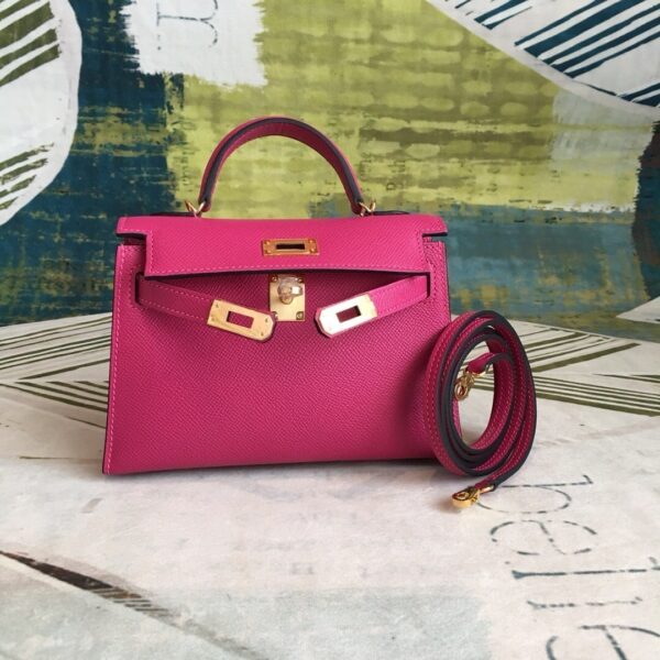 1:1 Replica Hermes Mini Kelly Pink For Women Gold Toned Hardware 7.5in/19cm