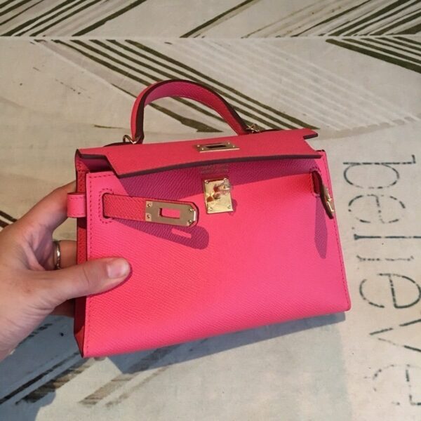 1:1 Replica Hermes Mini Kelly Pink For Women Gold Toned Hardware 7.5in/19cm
