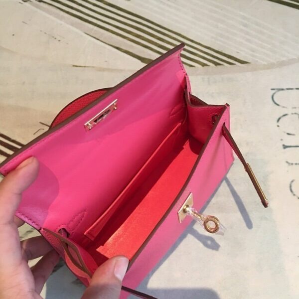 1:1 Replica Hermes Mini Kelly Pink For Women Gold Toned Hardware 7.5in/19cm