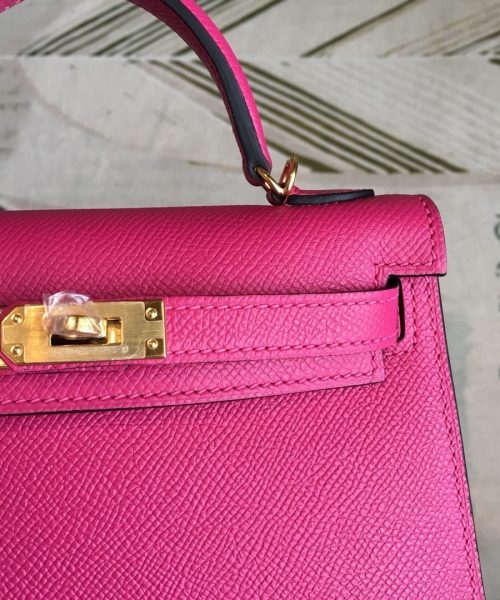 1:1 Replica Hermes Mini Kelly Pink For Women Gold Toned Hardware 7.5in/19cm