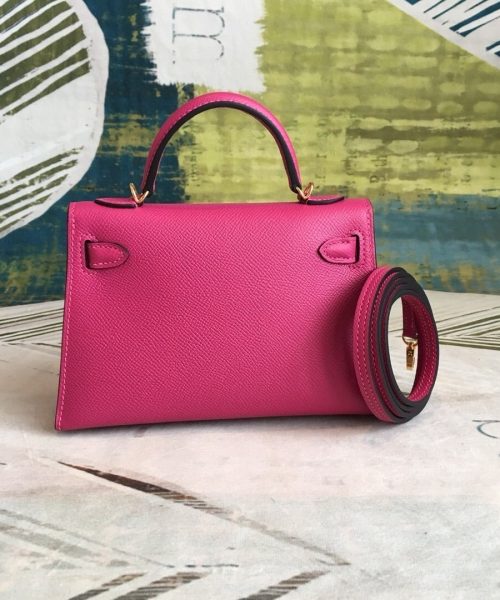 1:1 Replica Hermes Mini Kelly Pink For Women Gold Toned Hardware 7.5in/19cm