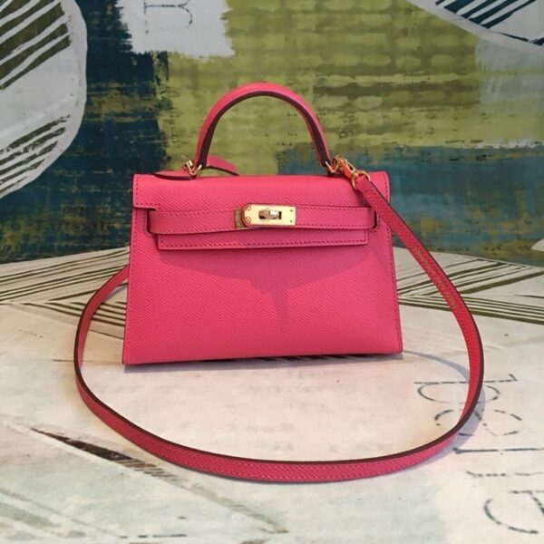 1:1 Replica Hermes Mini Kelly Pink For Women Gold Toned Hardware 7.5in/19cm