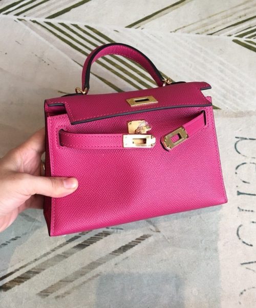 1:1 Replica Hermes Mini Kelly Pink For Women Gold Toned Hardware 7.5in/19cm