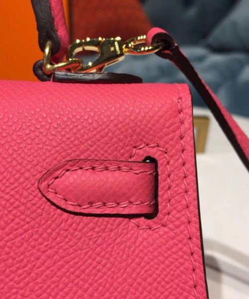 1:1 Replica Hermes Mini Kelly Rose Tyrien For Women Gold Toned Hardware 7.5in/19cm