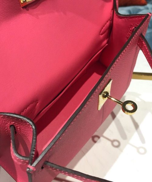 1:1 Replica Hermes Mini Kelly Rose Tyrien For Women Gold Toned Hardware 7.5in/19cm