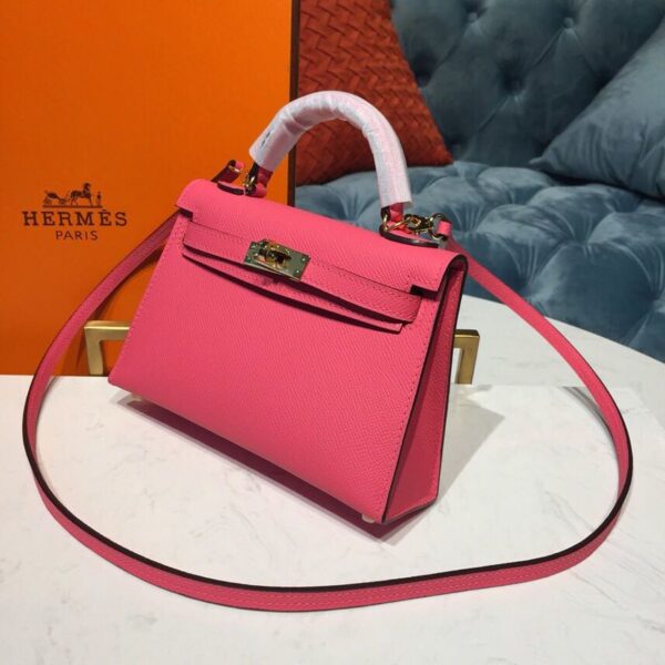 1:1 Replica Hermes Mini Kelly Rose Tyrien For Women Gold Toned Hardware 7.5in/19cm