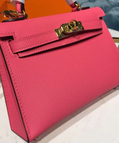 1:1 Replica Hermes Mini Kelly Rose Tyrien For Women Gold Toned Hardware 7.5in/19cm