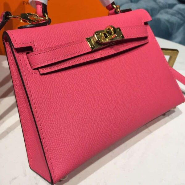1:1 Replica Hermes Mini Kelly Rose Tyrien For Women Gold Toned Hardware 7.5in/19cm