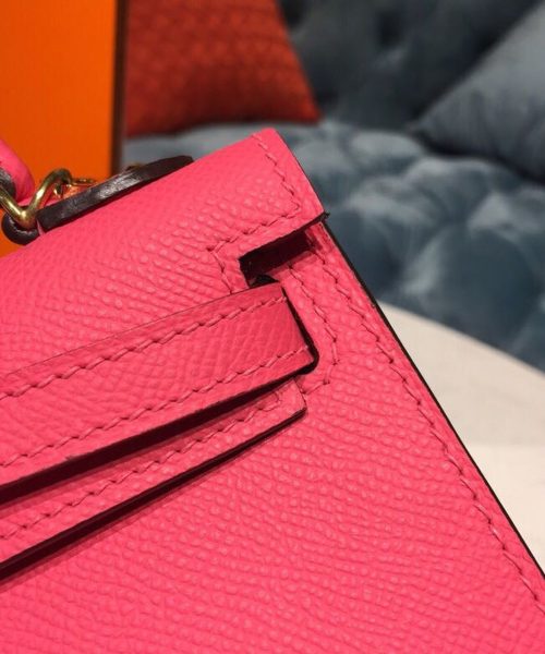 1:1 Replica Hermes Mini Kelly Rose Tyrien For Women Gold Toned Hardware 7.5in/19cm
