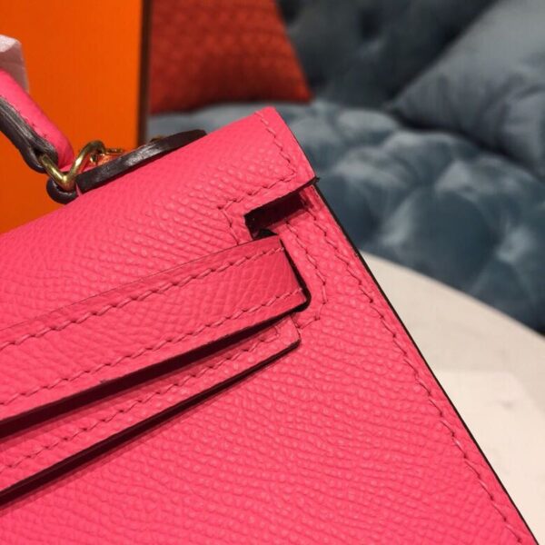 1:1 Replica Hermes Mini Kelly Rose Tyrien For Women Gold Toned Hardware 7.5in/19cm