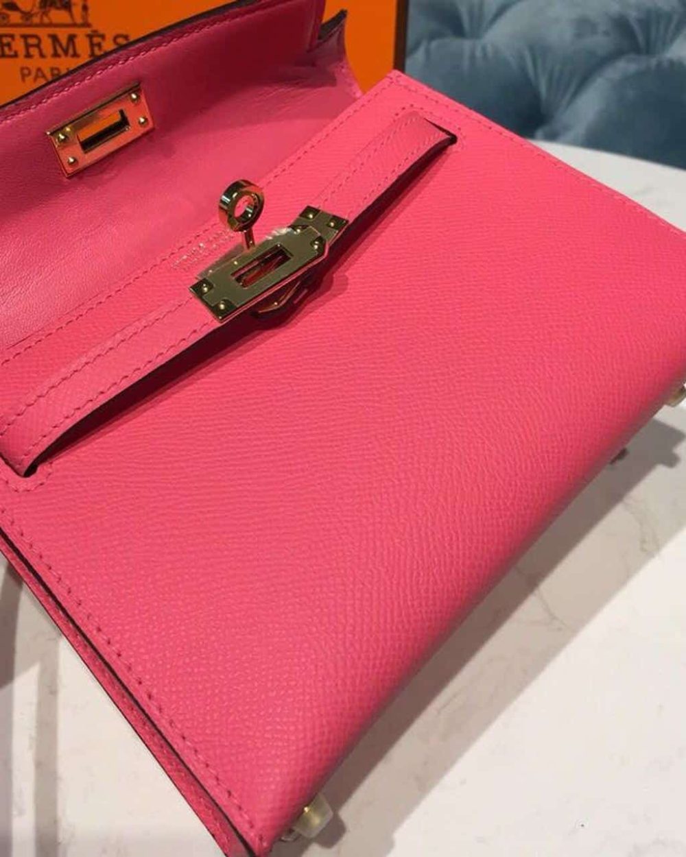 1:1 Replica Hermes Mini Kelly Rose Tyrien For Women Gold Toned Hardware 7.5in/19cm