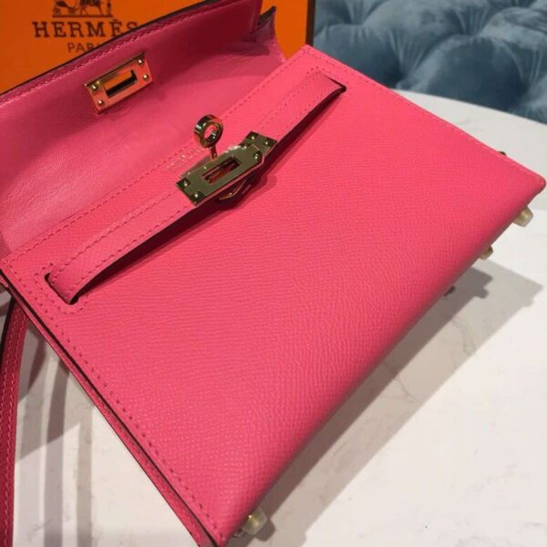 1:1 Replica Hermes Mini Kelly Rose Tyrien For Women Gold Toned Hardware 7.5in/19cm