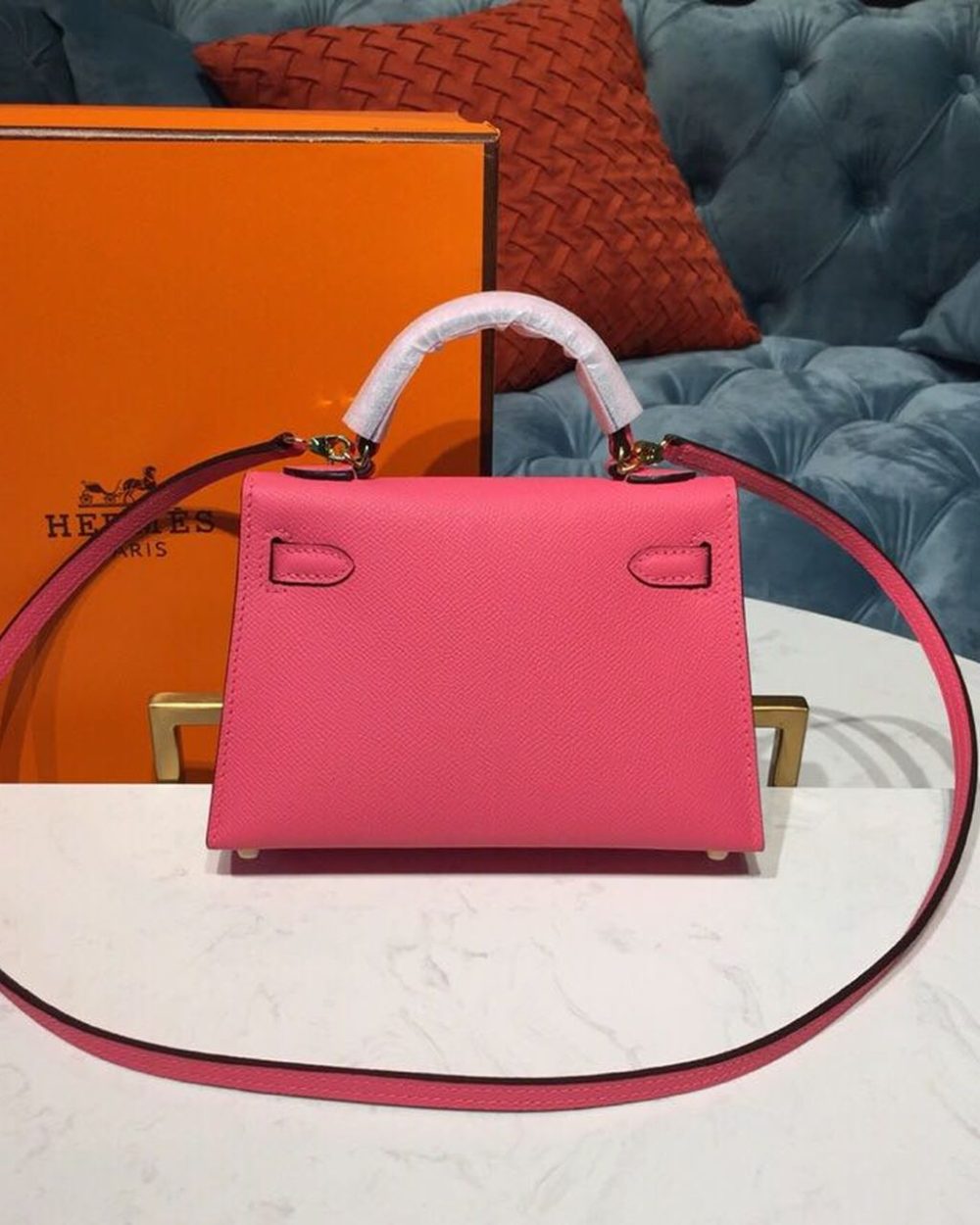 1:1 Replica Hermes Mini Kelly Rose Tyrien For Women Gold Toned Hardware 7.5in/19cm