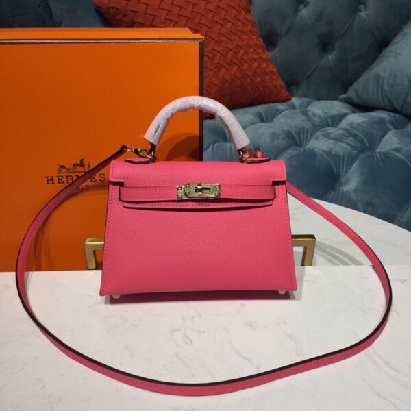 1:1 Replica Hermes Mini Kelly Rose Tyrien For Women Gold Toned Hardware 7.5in/19cm
