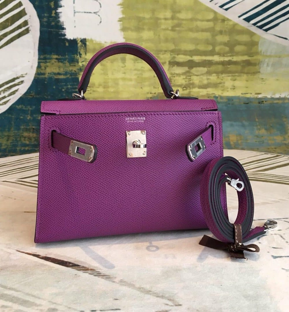 1:1 Replica Hermes Mini Kelly Violet For Women Silver Toned Hardware 7.5in/19cm
