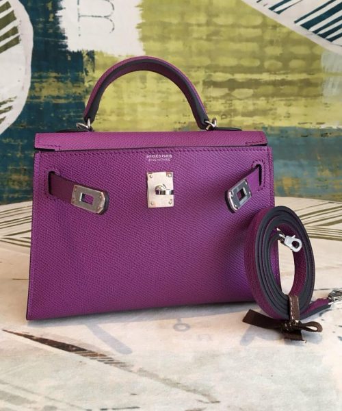 1:1 Replica Hermes Mini Kelly Violet For Women Silver Toned Hardware 7.5in/19cm