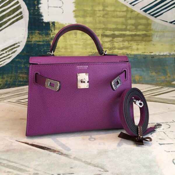 1:1 Replica Hermes Mini Kelly Violet For Women Silver Toned Hardware 7.5in/19cm