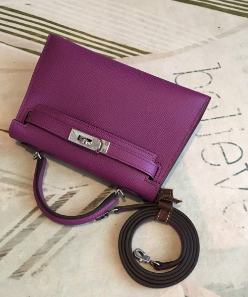 1:1 Replica Hermes Mini Kelly Violet For Women Silver Toned Hardware 7.5in/19cm