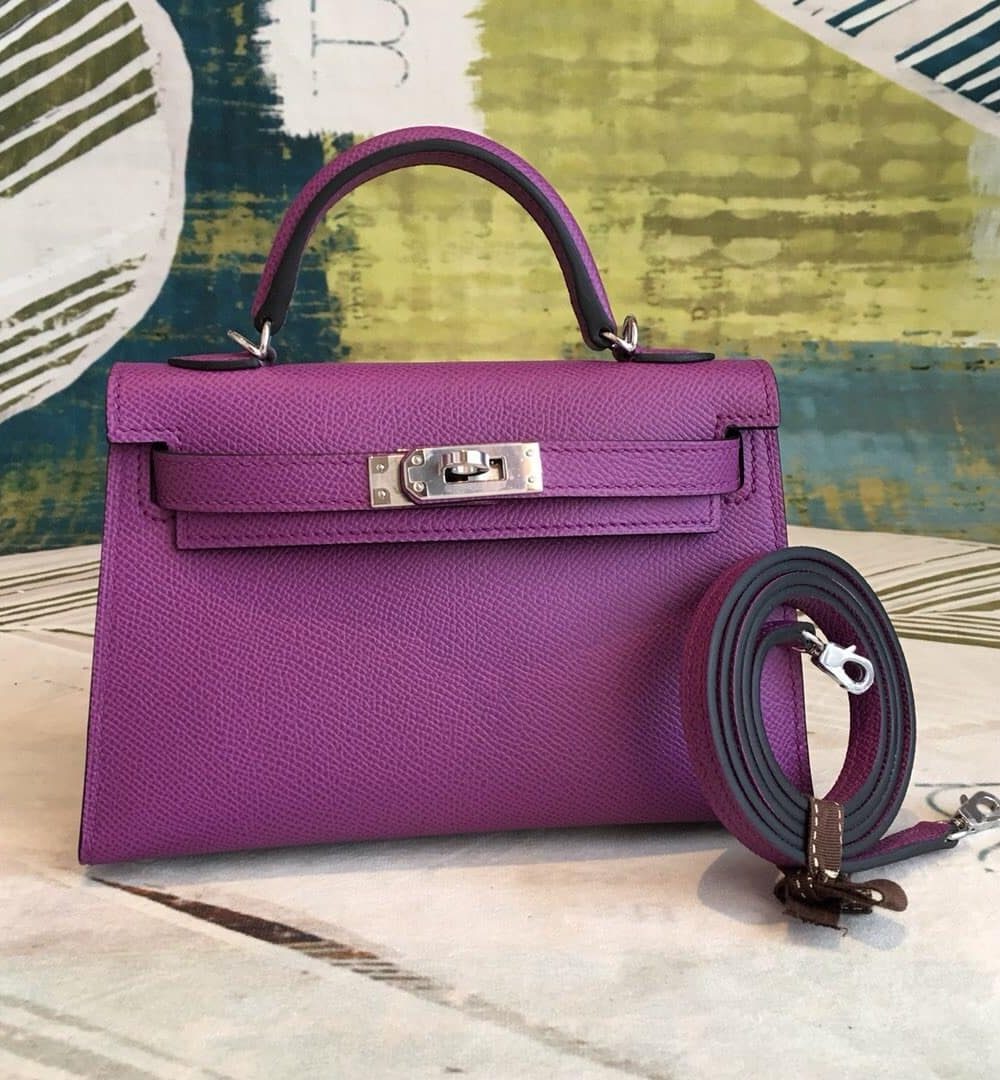 1:1 Replica Hermes Mini Kelly Violet For Women Silver Toned Hardware 7.5in/19cm