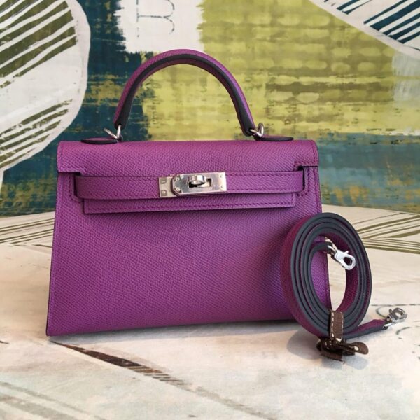 1:1 Replica Hermes Mini Kelly Violet For Women Silver Toned Hardware 7.5in/19cm