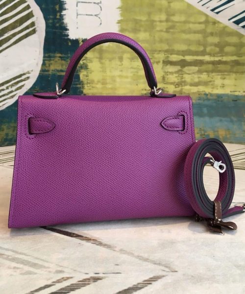 1:1 Replica Hermes Mini Kelly Violet For Women Silver Toned Hardware 7.5in/19cm