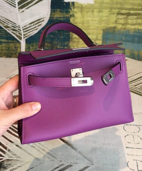 1:1 Replica Hermes Mini Kelly Violet For Women Silver Toned Hardware 7.5in/19cm