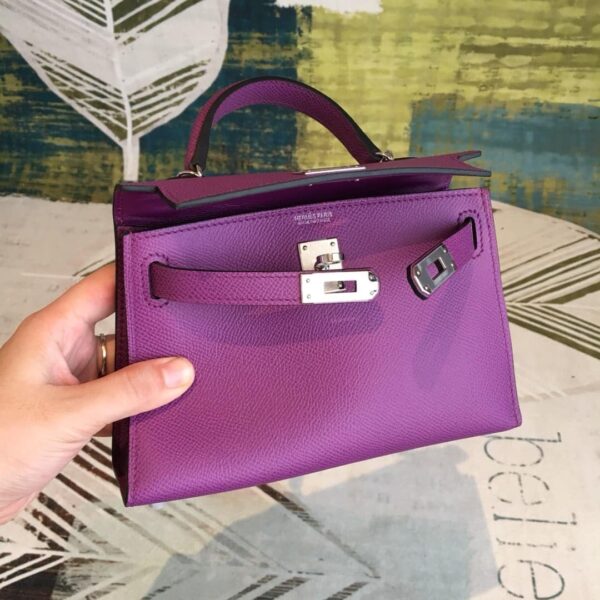 1:1 Replica Hermes Mini Kelly Violet For Women Silver Toned Hardware 7.5in/19cm