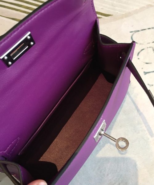 1:1 Replica Hermes Mini Kelly Violet For Women Silver Toned Hardware 7.5in/19cm