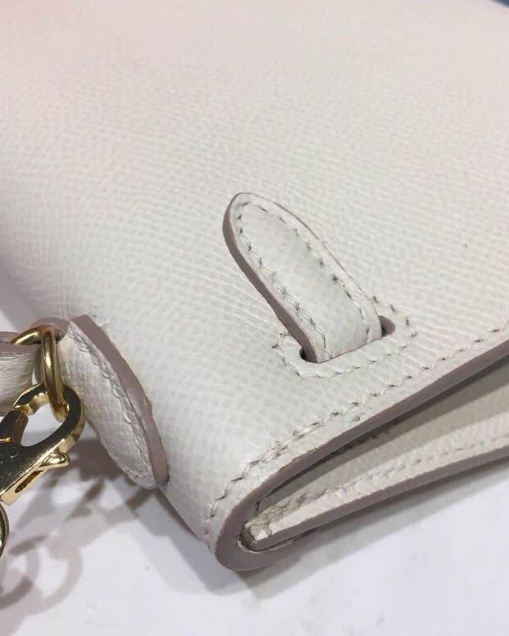 1:1 Replica Hermes Mini Kelly White For Women Gold Toned Hardware 7.5in/19cm