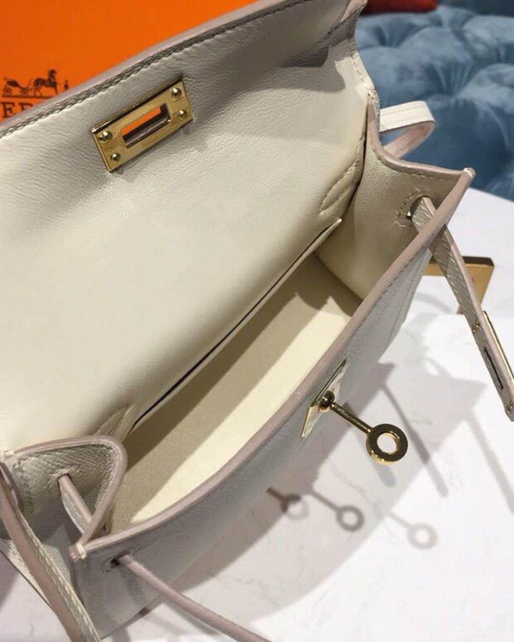 1:1 Replica Hermes Mini Kelly White For Women Gold Toned Hardware 7.5in/19cm